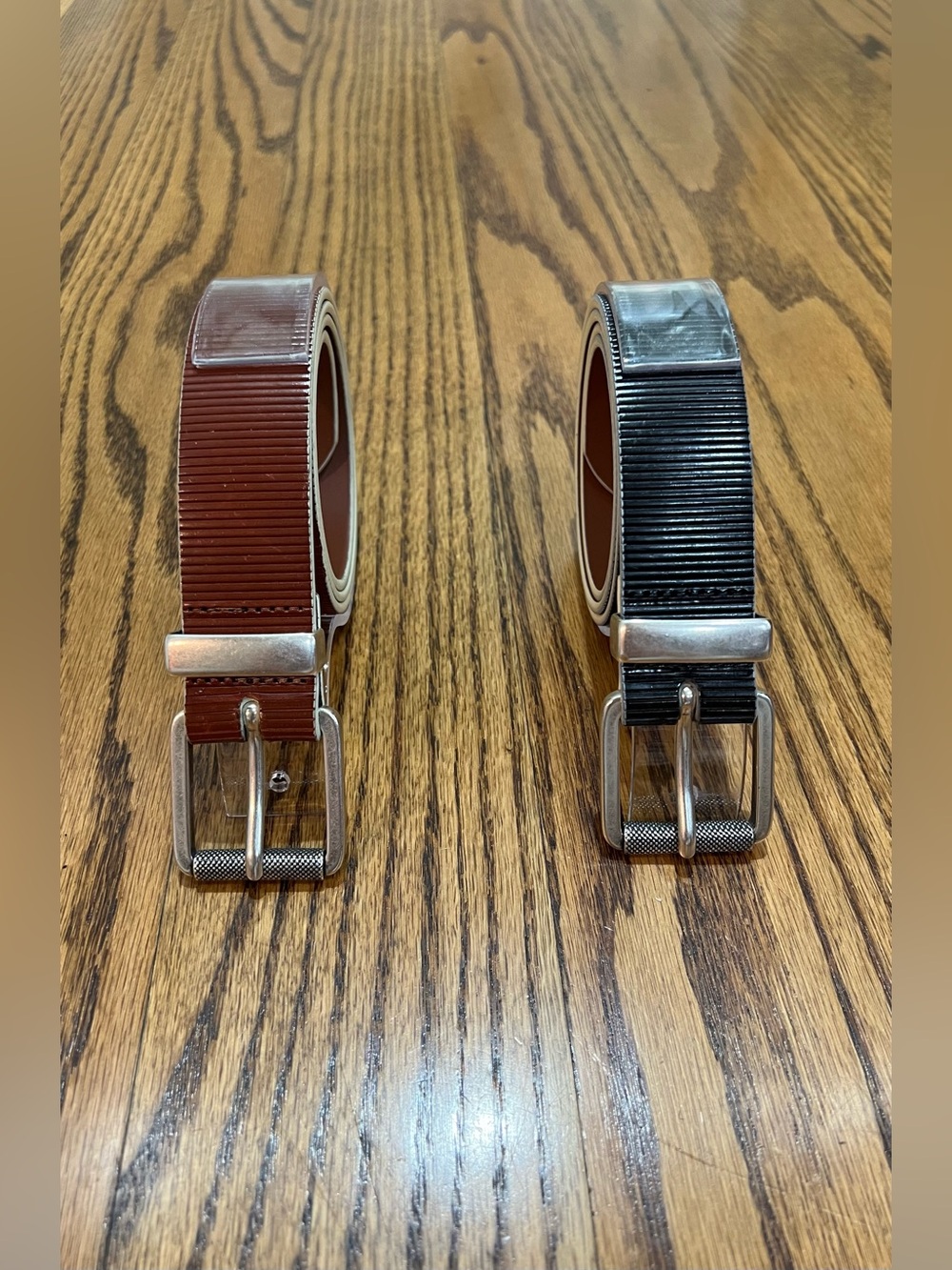 Johnston & Murphy Pair Men's Ribbed Textured Leather Belts Sz 34 Black Brown